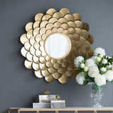 Elegant gold flower mirror with delicate petals, 31.5 inches, reflecting light to enhance any room's decor.