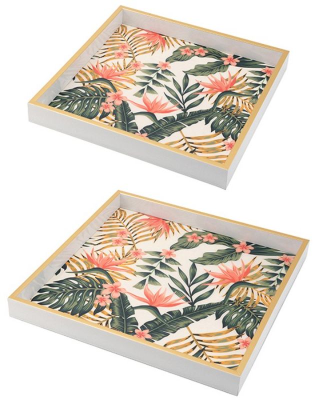 Colorful nesting decorative trays set of 2, featuring floral motifs and taller sidewalls for style and functionality.