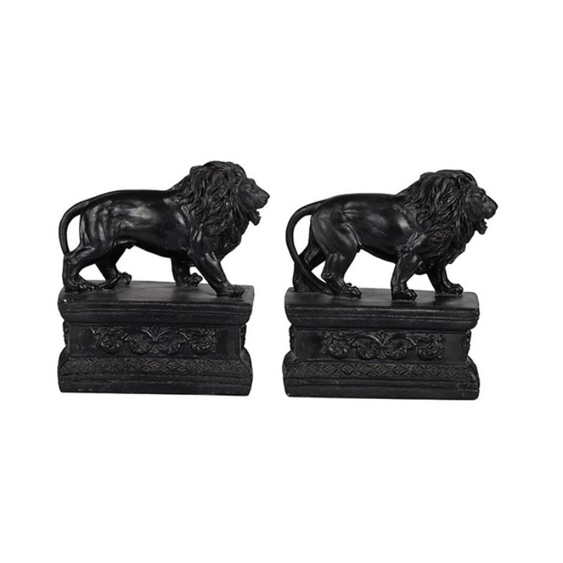 Whimsical lion bookends in glossy black resin, perfect for organizing books while enhancing home decor charm.