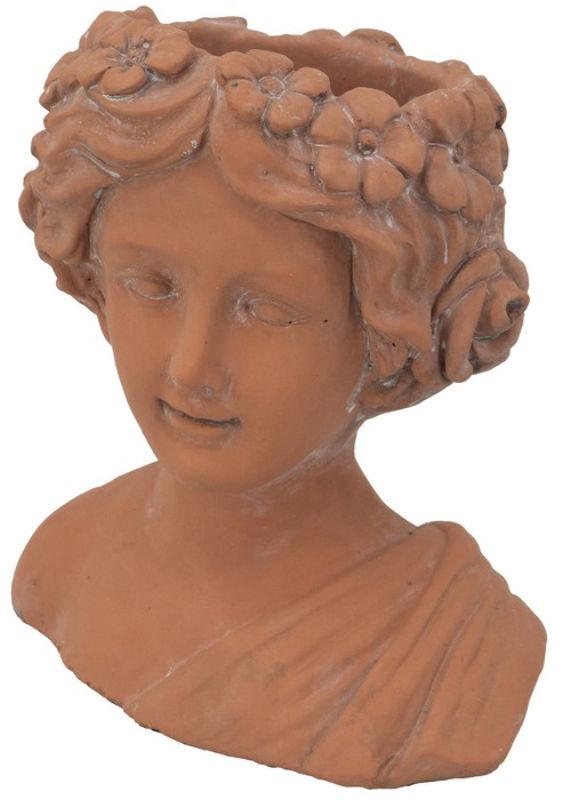 Terracotta Visage Head Planter, 24cm tall, features unique facial design for showcasing plants in style.