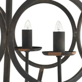 Vintage iron chandelier with four lights in a matte black finish, perfect as a stylish centerpiece for any room.