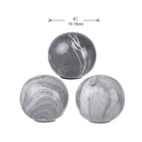 Set of 3 grey marbleized ceramic balls, 4 inches each, with elegant patterns for modern decor and versatile use.