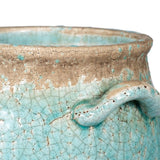 Elegant turquoise ceramic vase with two handles, perfect for decor, planters, or kitchen utensils, 30cm tall.