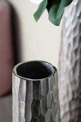 Tall aluminium vase with a diamond texture, perfect for long-stemmed flowers, enhancing modern home decor.