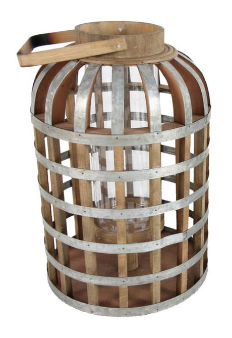 Large Shanghai Lantern featuring a blend of metal, MDF, and bamboo, perfect for indoor or outdoor candlelight ambiance.