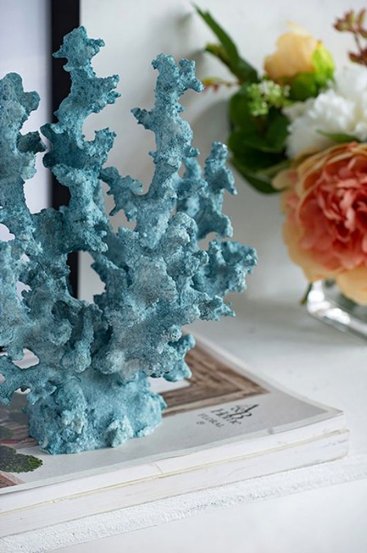 Blue Faux Coral Ornament displaying intricate texture and a delicate blue hue, perfect for coastal-themed home decor.