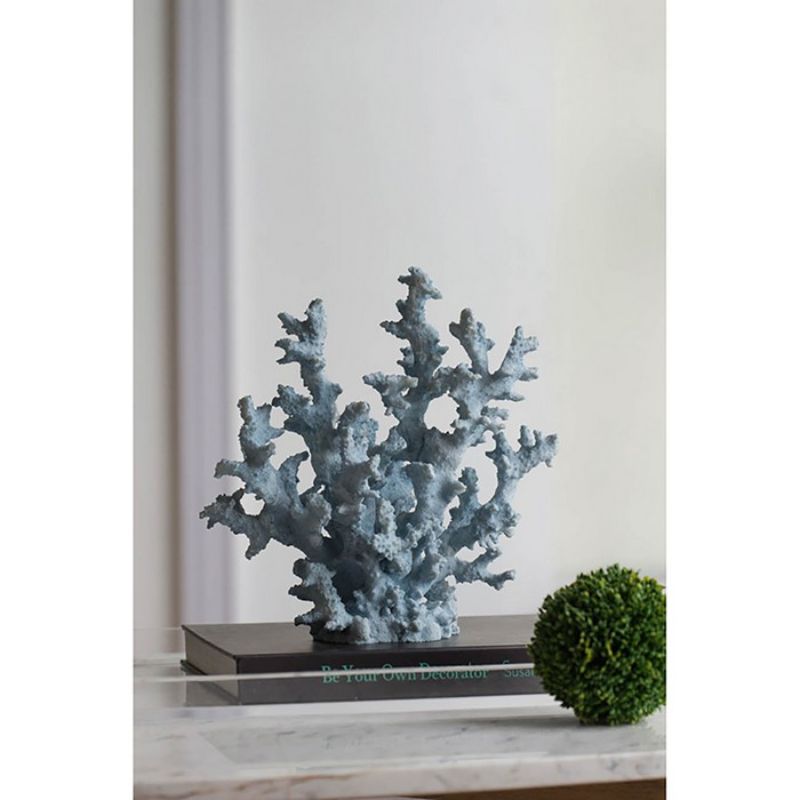 Blue faux coral ornament with realistic detailing, featuring a delicate blue hue, perfect for coastal-themed home decor.