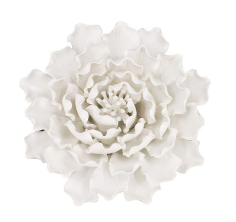 Handmade ceramic white flower wall decor, 18.5cm, with a cream finish, adding elegance and depth to any interior space.