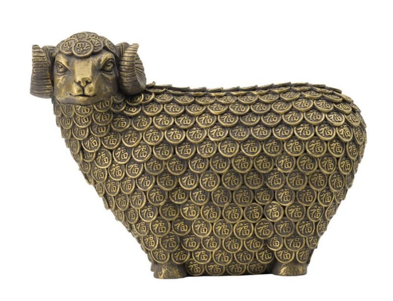 Antique gold-finished ram/lamb ornament, 23.6cm, perfect for enhancing home decor with charm and elegance.