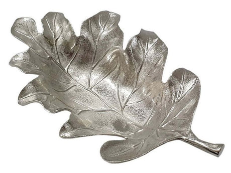 Elegant 54cm aluminium leaf tray with intricate oak leaf texture, perfect for enhancing home decor and entertaining.