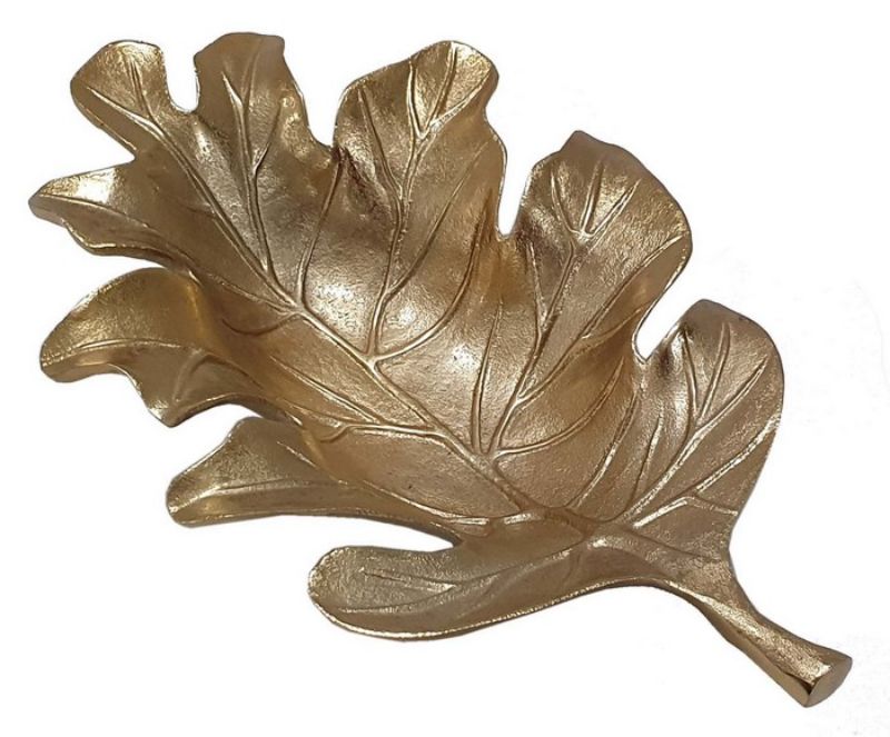 Decorative Aluminium Leaf Tray with intricate oak leaf design, measuring 48cm, perfect for displaying fruits and snacks.