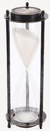 Elegant brass sandtimer standing 30cm tall, combining old-world charm and modern decor for a captivating focal point.