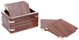 Wooden Coaster Set in walnut finish with metal accents, designed to protect surfaces while enhancing home decor.