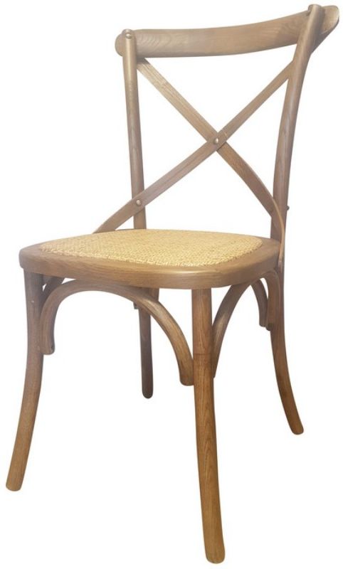 Antique oak cross back dining chair with rattan seat, 89cm high, blending elegance and durability for any dining space.