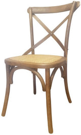 Antique oak cross back dining chair with rattan seat, 89cm high, blending elegance and durability for any dining space.