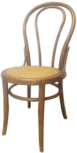 Vienna Bentwood Dining Chair in Antique Oak, 82cm tall, features a woven rattan seat and robust antique oak frame, perfect for dining.