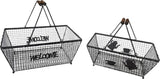 Antique grey metal storage baskets and serving trays set of 2, perfect for stylish organization and rustic decor in any space.