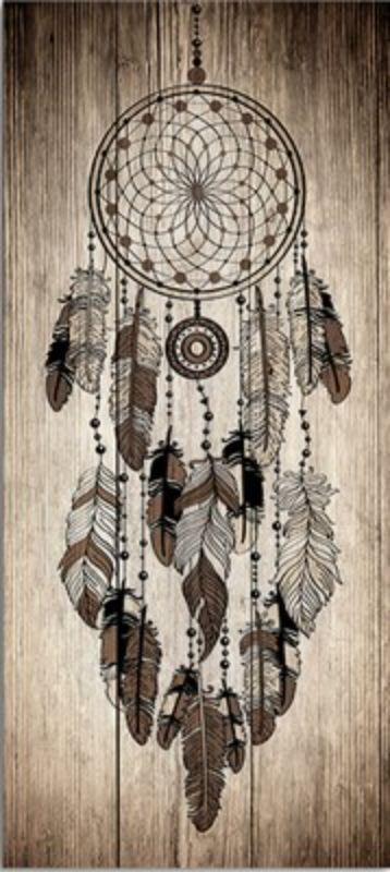 Wood panel art featuring a dream catcher vignette, intricately crafted from pine, ideal for enhancing any interior space.