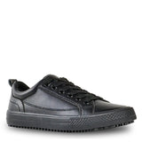 Lace up sneakers in black, size UK 6, made from breathable microfibre with a slip-resistant rubber outsole for comfort and style.