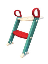 Moose Step On Up Toilet Trainer in Aqua/Red, featuring non-slip pads and a compact design for toddler potty training.