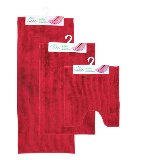 Soft microfibre chenille bathmat in rhubarb, 50x120cm, with rubber backing for a stylish bathroom upgrade.