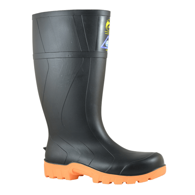 Bata Rigger Black PVC 300mm Safety Boot size 6, featuring steel toe, waterproof design, and oil-resistant outsole for harsh conditions.