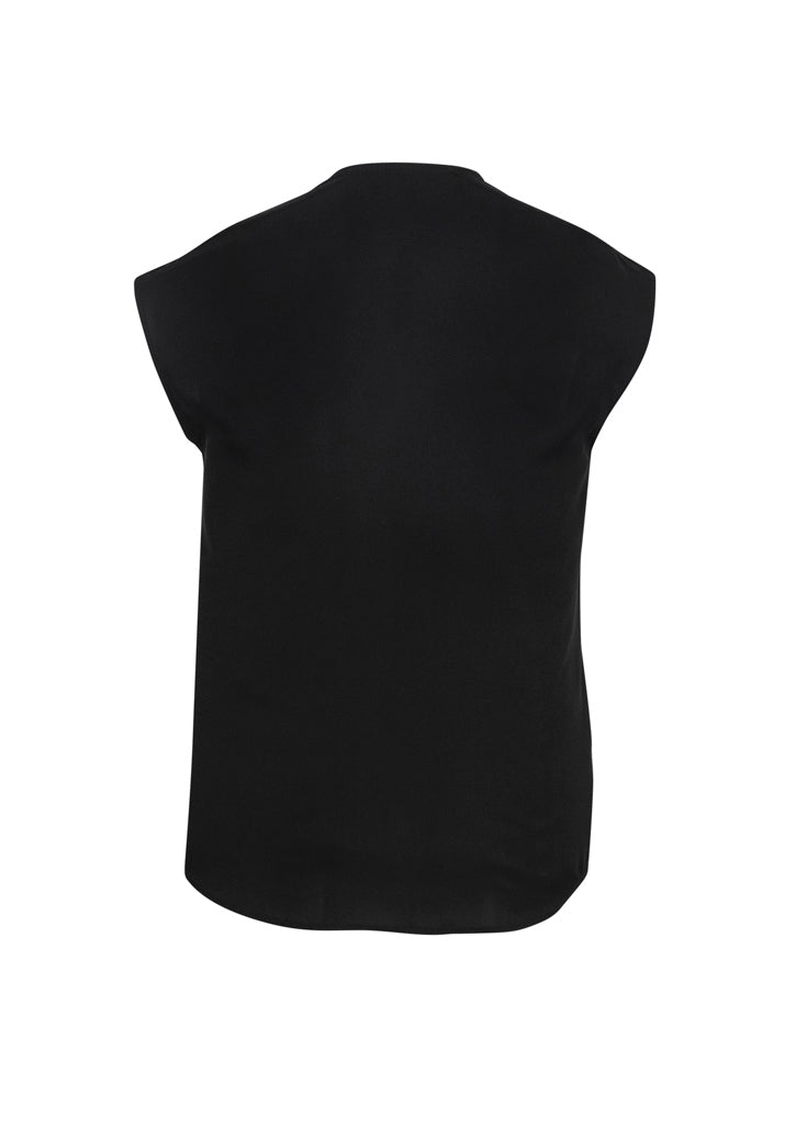 Lily Ladies Blouse in black, size 14, featuring a soft lapel and loose fit, perfect for professional wear and warmer climates.