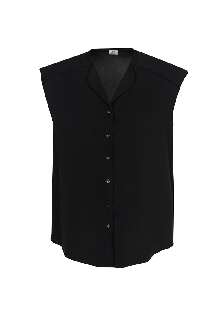 Lily Ladies Blouse in Black, size 24, features a soft lapel, loose fit, and is made from easy-care stretch polyester.