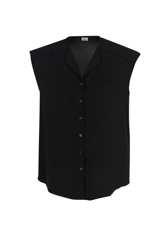 Lily Ladies Blouse in Black, size 6, features a soft lapel, loose fit, and extended shoulders for a polished work look.