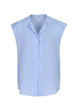 Ice blue Lily Ladies Blouse, size 12, featuring soft petal lapel, breathable fabric, and loose silhouette for modern workwear style.