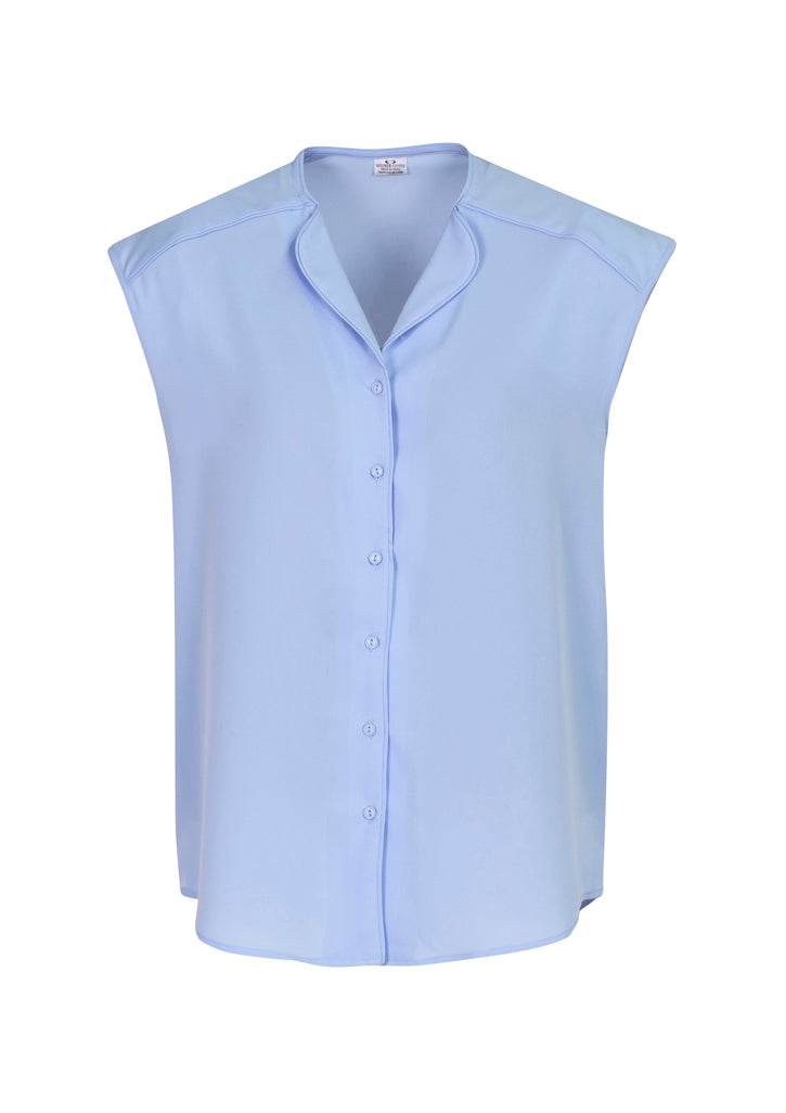 Ice blue Lily Ladies Blouse, size 18, featuring soft lapel, loose fit, and breathable fabric for professional comfort.