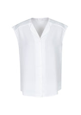 White Lily Ladies Blouse, size 12, featuring soft lapel, extended shoulder, and versatile wear for professional settings.
