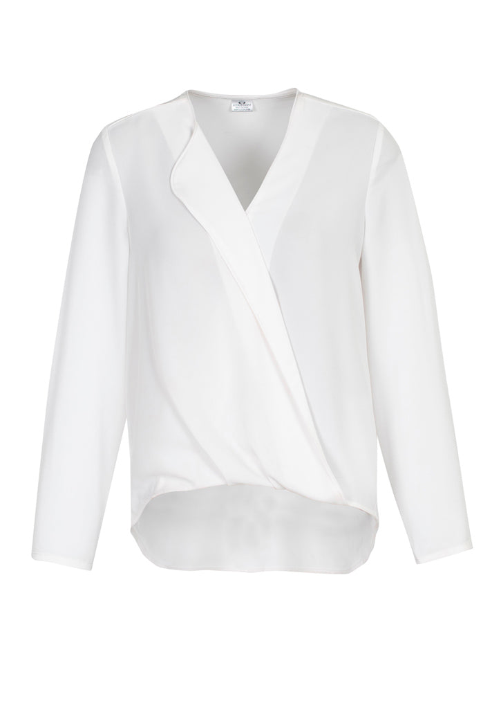 Lily Ladies Hi-Lo Blouse in white, size 18, featuring a soft lapel, relaxed fit, and versatile styling for work or casual wear.
