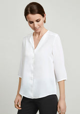 Lily Ladies Longline Blouse in black, size 18, featuring soft lapel and relaxed fit for professional and casual wear.