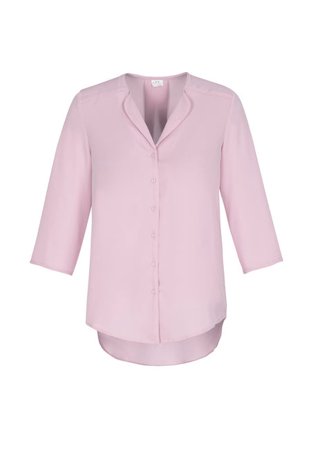 Lily Ladies Longline Blouse in Amethyst, featuring a soft lapel, loose fit, and elegant design for comfort and style.