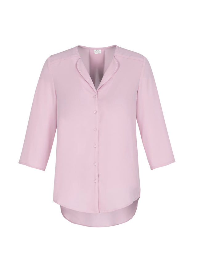 Lily Ladies Longline Blouse in Amethyst, featuring a soft lapel and loose fit for elegant, comfortable styling.
