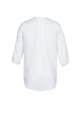 Lily Ladies Longline Blouse in white, size 14, features a soft lapel, flowy silhouette, and elegant design for professional wear.