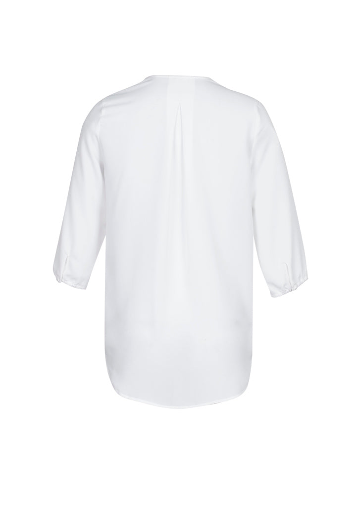 A stylish longline white blouse for women, featuring a petal-shaped lapel and loose-fitting design for comfort and elegance.