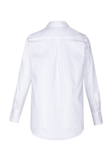 White long sleeve shirt for women, size 16, featuring a relaxed fit, scooped hem, and stretch cotton blend for comfort.