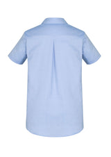 Blue Camden Ladies Short Sleeve Shirt in size 22, featuring an easy fit, scooped hem, and stretch fabric for comfort.
