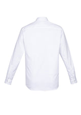 Classic white long sleeve shirt for men with modern collar, adjustable cuffs, and comfortable stretch fabric from Biz Collection.