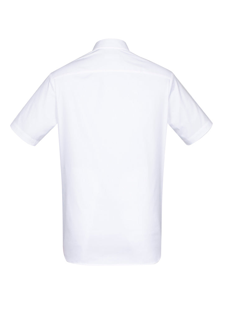 Camden Men's Short Sleeve Shirt in white, featuring a modern collar, adjustable cuff, and sleek design for versatile styling.