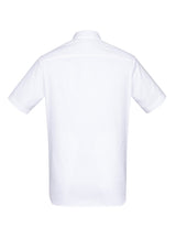Camden Men's Short Sleeve Shirt in white, featuring a modern collar, adjustable cuff, and sleek design for versatile styling.