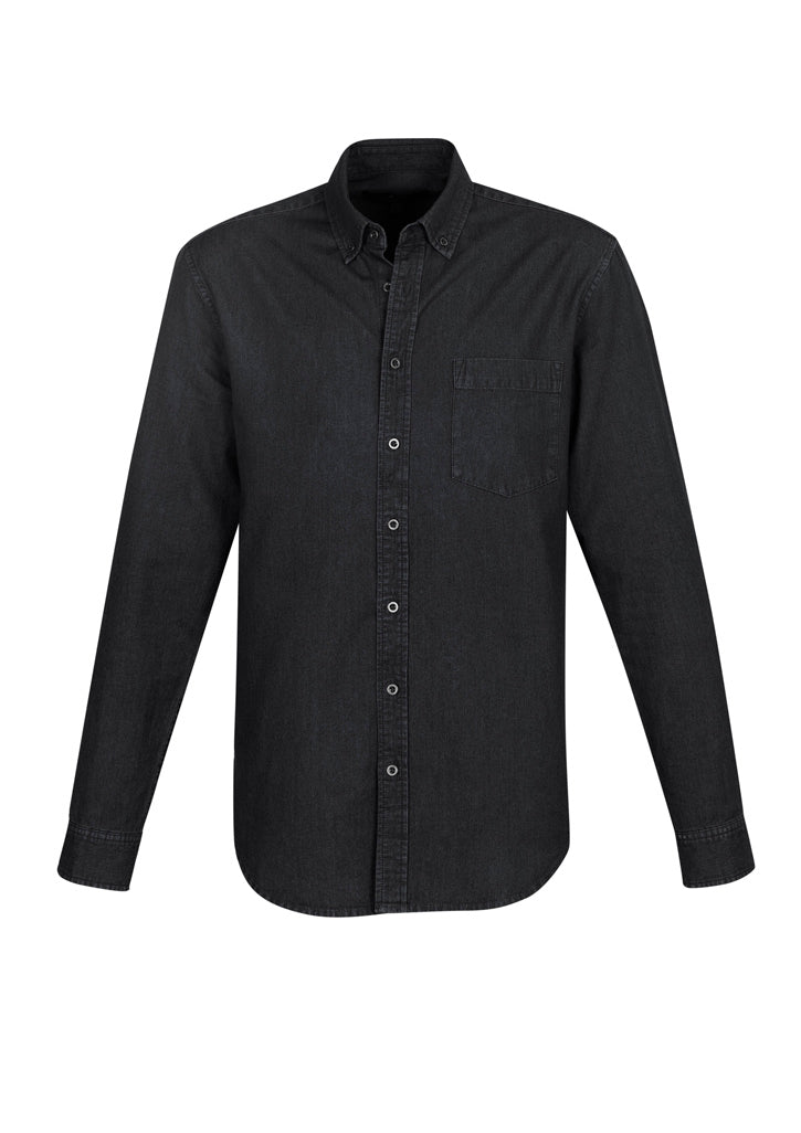 Indie Men's Long Sleeve Shirt in black, size 2XL, features soft cotton fabric, button-down collar, and chest pocket for style and comfort.