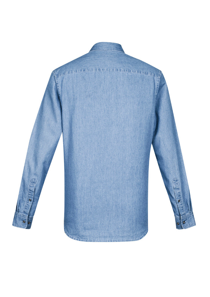 Indie men's long sleeve blue shirt from Biz Collection, crafted in 100% cotton with a modern collar and chest pocket.