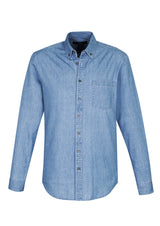 Indie Men's Long Sleeve Shirt in blue, XS, 100% cotton, modern collar, chest pocket, versatile for casual or dressy looks.