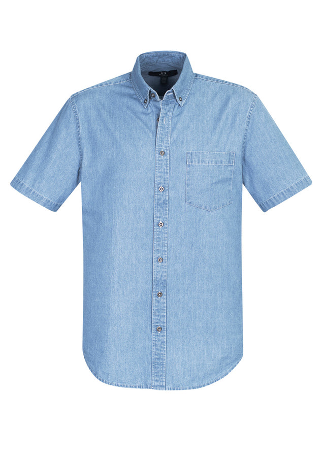 Indie Men's Short Sleeve Shirt in blue, made from 100% cotton, featuring a button-down collar and chest pocket for versatile wear.