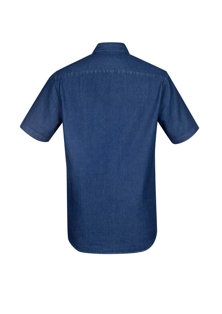 Indie Men's Short Sleeve Shirt in Dark Blue, crafted from premium cotton with a modern collar and chest pocket, perfect for any occasion.