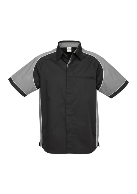Men's Nitro Shirt in Black/Grey/White, 3XL, featuring contrast panels, concealed placket, and side splits for comfort and style.