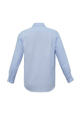 Men's Luxe Long Sleeve Shirt in blue, size M, crafted from cotton herringbone for comfort and sophistication.